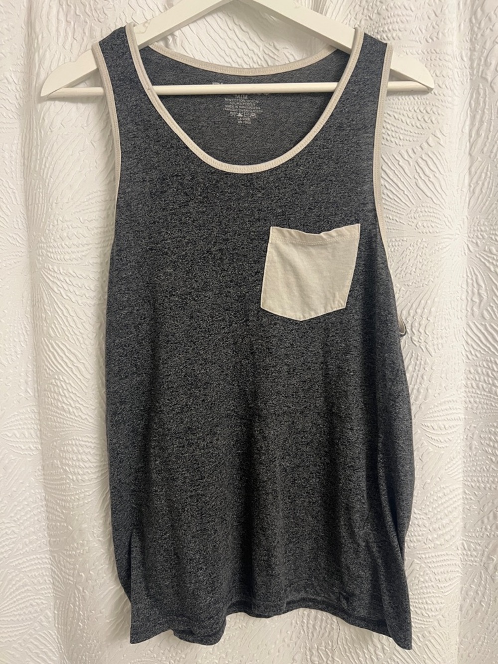 Bluenotes Charcoal Gray Tank Top with Cream Pocket Trim